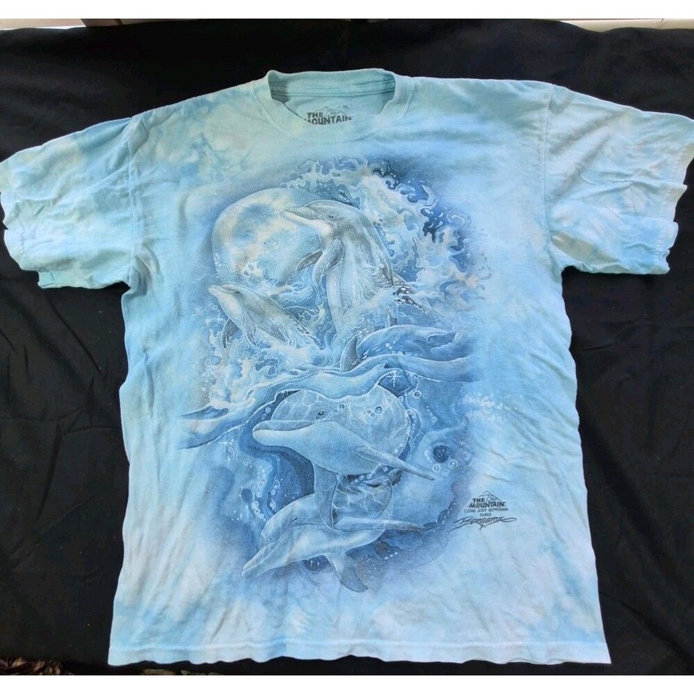 The Mountain Bergsma Dolphins Crew Neck T Shirt Women's Size M Blue Tie Dye